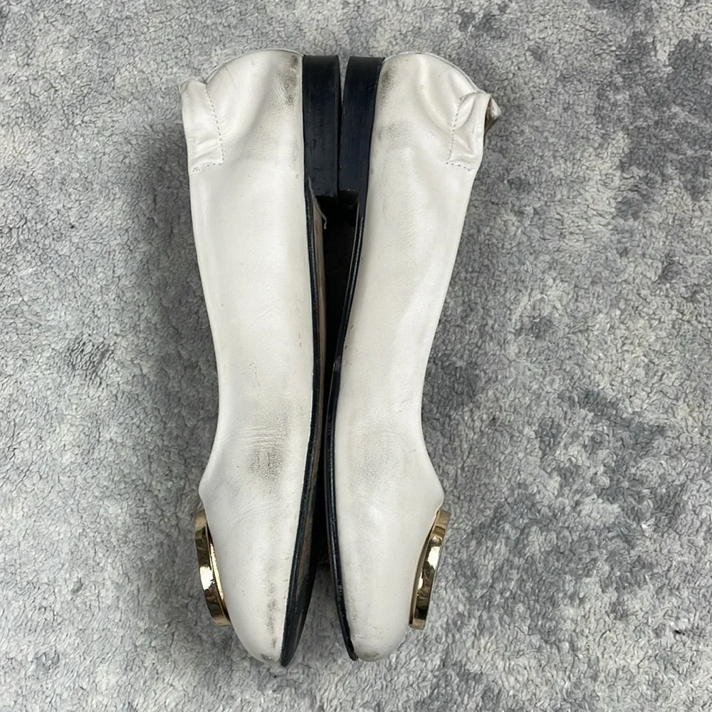 Valentino Calliope Leather Ballet Flats V Medallion Ivory Cream Sz 8 - Picture 9 of 14